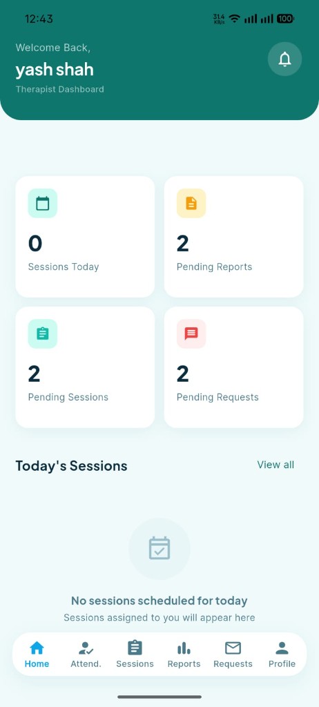 Parth app therapist dashboard screen